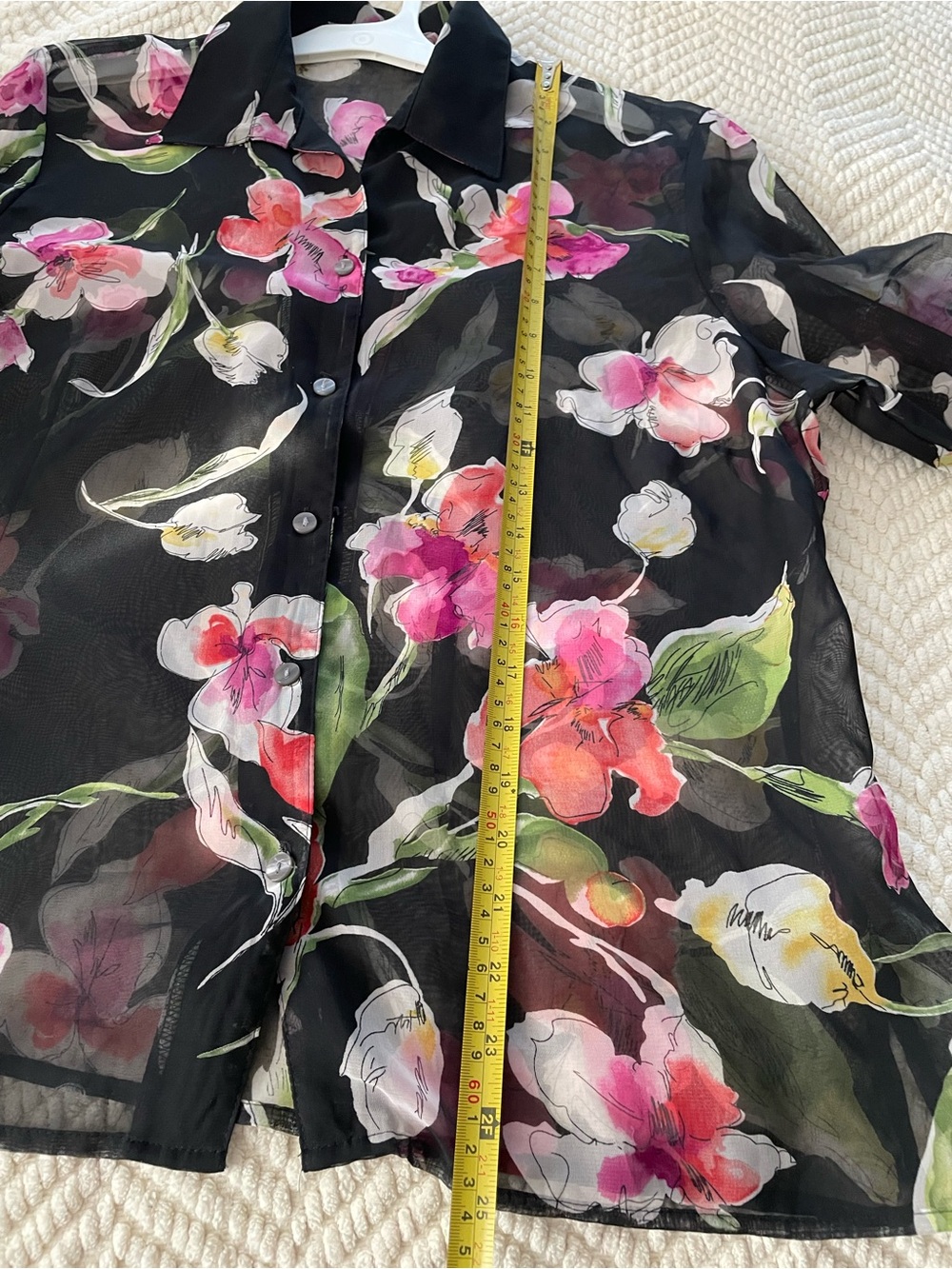 Sheer Black Floral Button-Front Blouse - Pink Floral - Picture 5 of 10